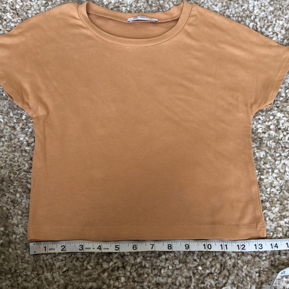 Zara Beige Crop T-Shirt Short Sleeve Top Sz S - Picture 6 of 6